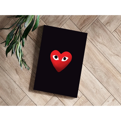 Vibrant red Comme des Garçons heart on black insigne aluminum print