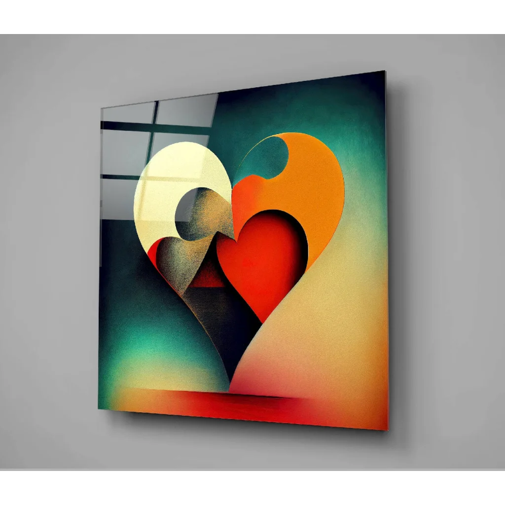 Vibrant Orange Heart Glass Wall Art with Gradient Glow | Glass Wall Art Print | vintageantiquesgifts.com