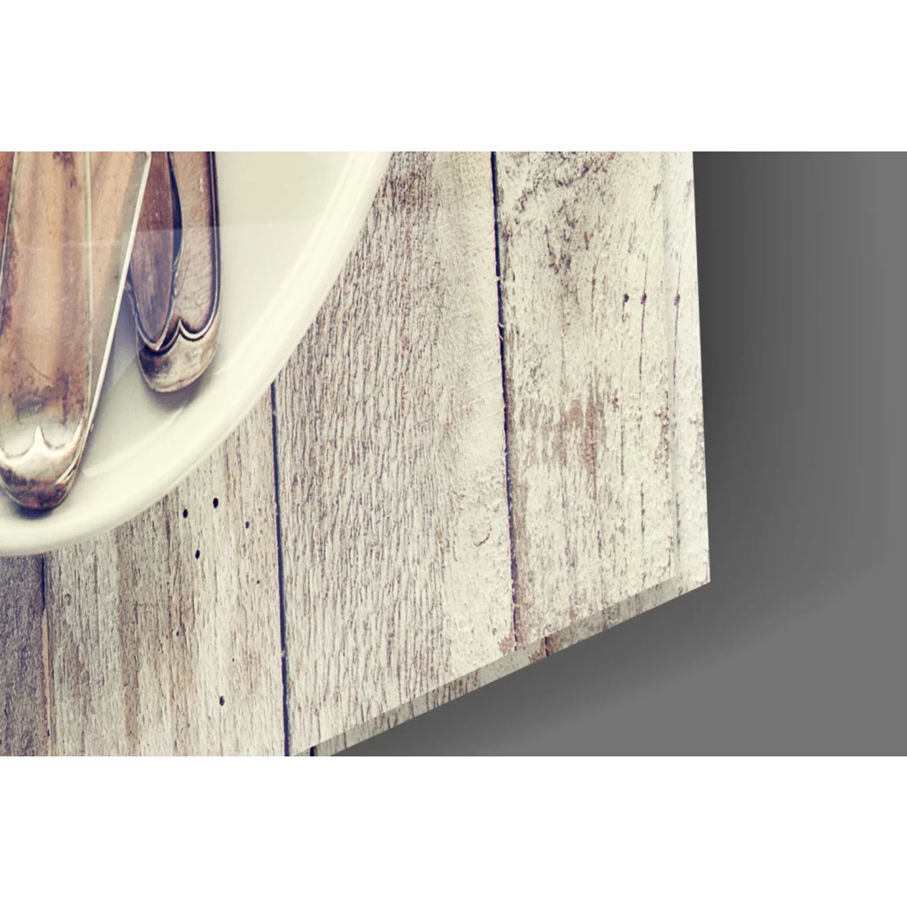 Ornate silver spoons in bowl on charming rustic heart wall art print