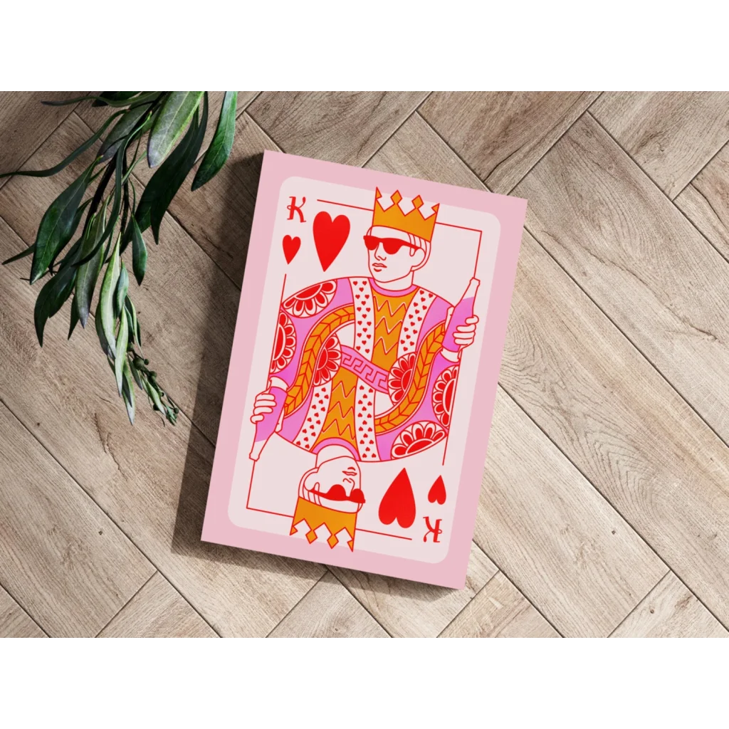 Stylized King of Hearts insigne aluminum print with sunglasses