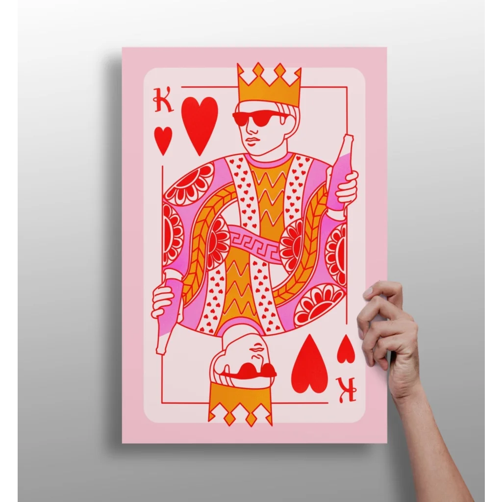 Vibrant king of hearts insigne aluminum print with sunglasses