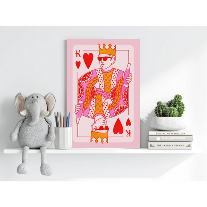 Stylish pink king of hearts insigne aluminum print with sunglasses