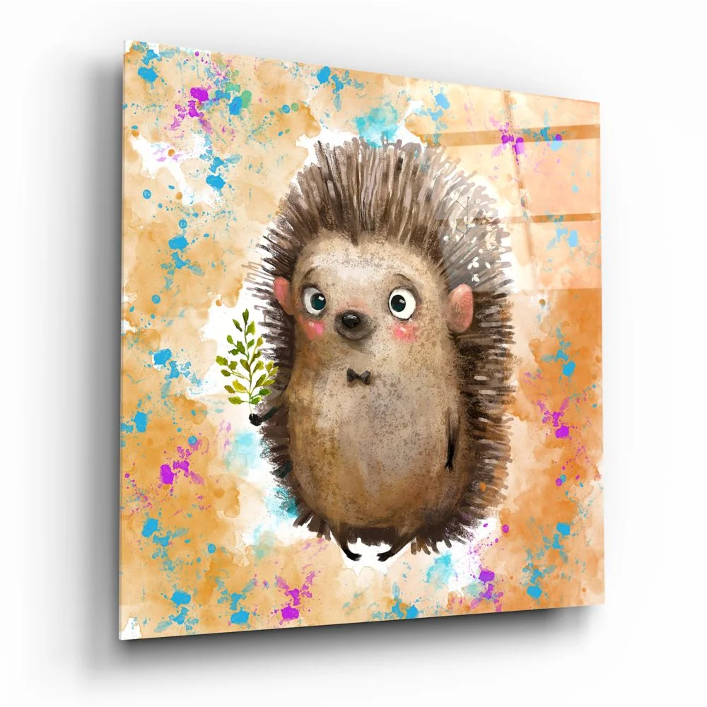 Adorable Watercolor Hedgehog Glass Wall Art with Bow Tie | Insigneart USA | vintageantiquesgifts.com