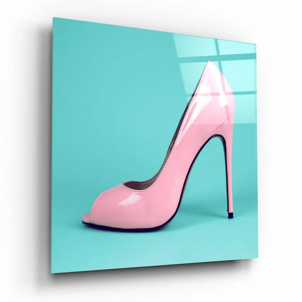 Glossy pink peep-toe stiletto in stunning glass wall art print