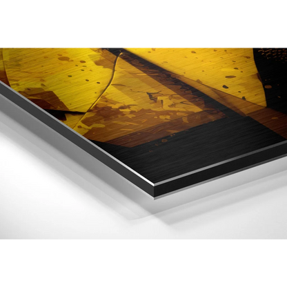 Bold yellow abstract art on brushed aluminium dibond print