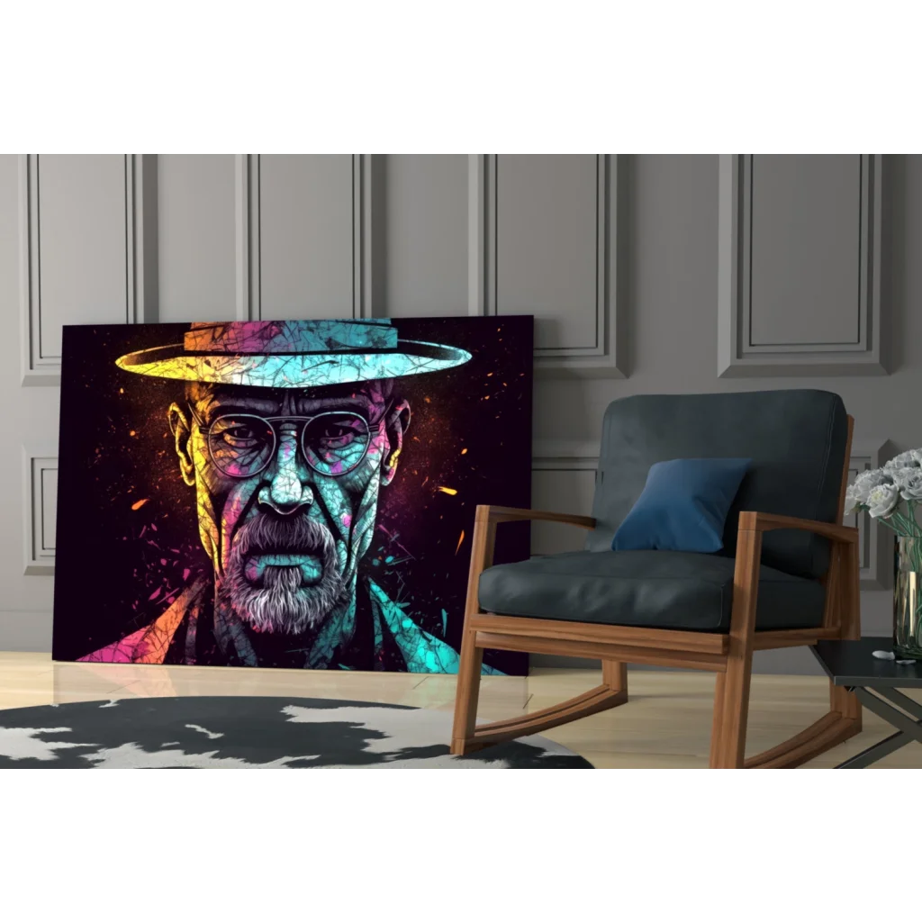 Neon pop art Walter White glass wall art canvas portrait