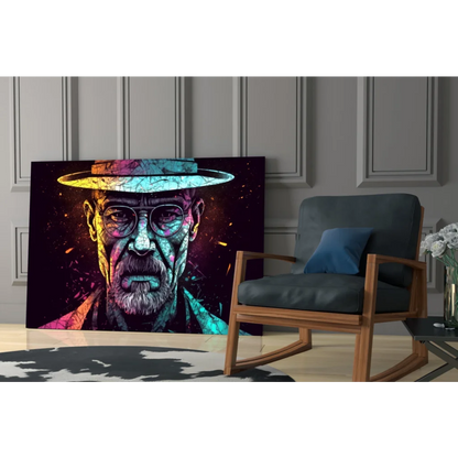 Neon pop art Walter White glass wall art canvas portrait