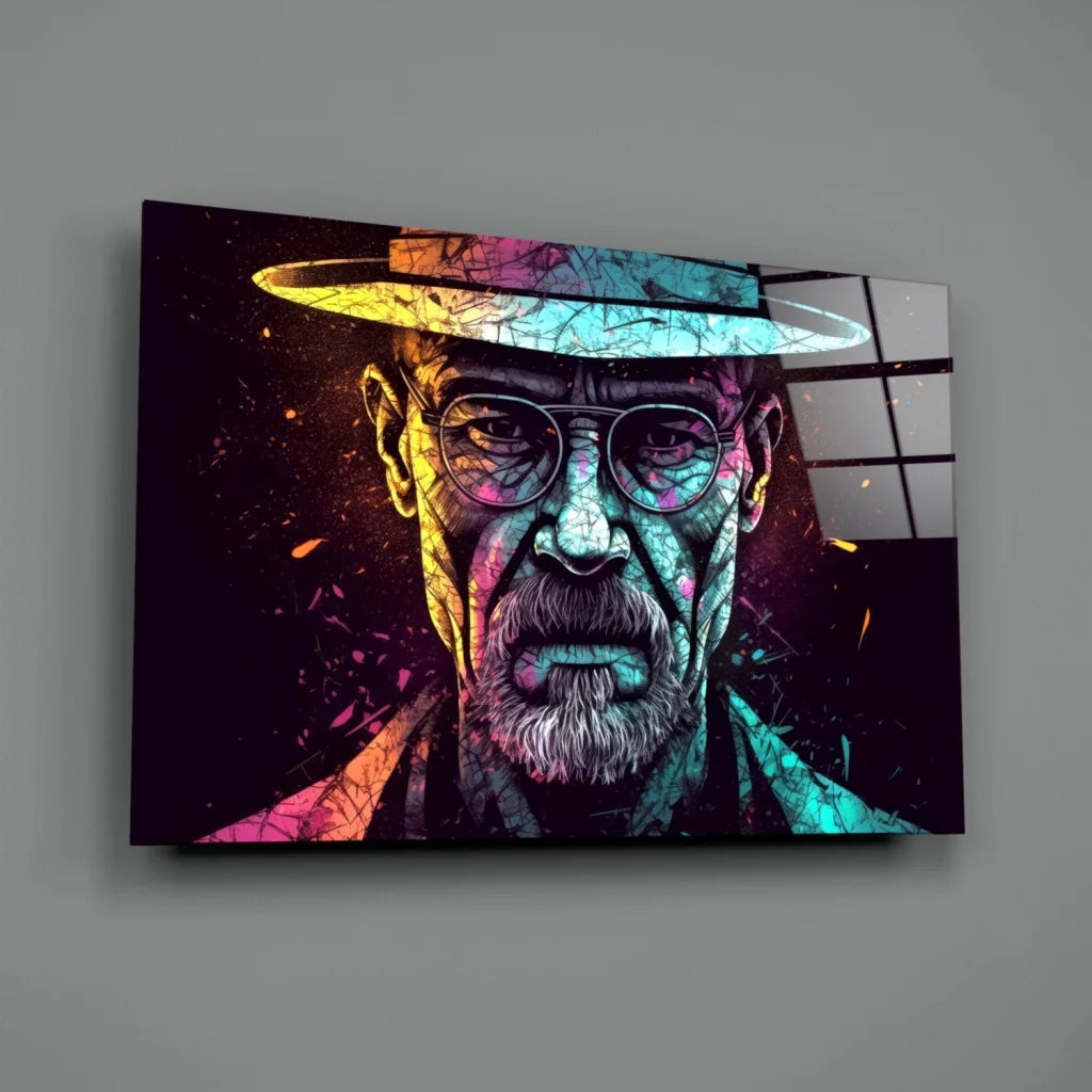 Neon Pop Art Walter White glass wall art canvas portrait
