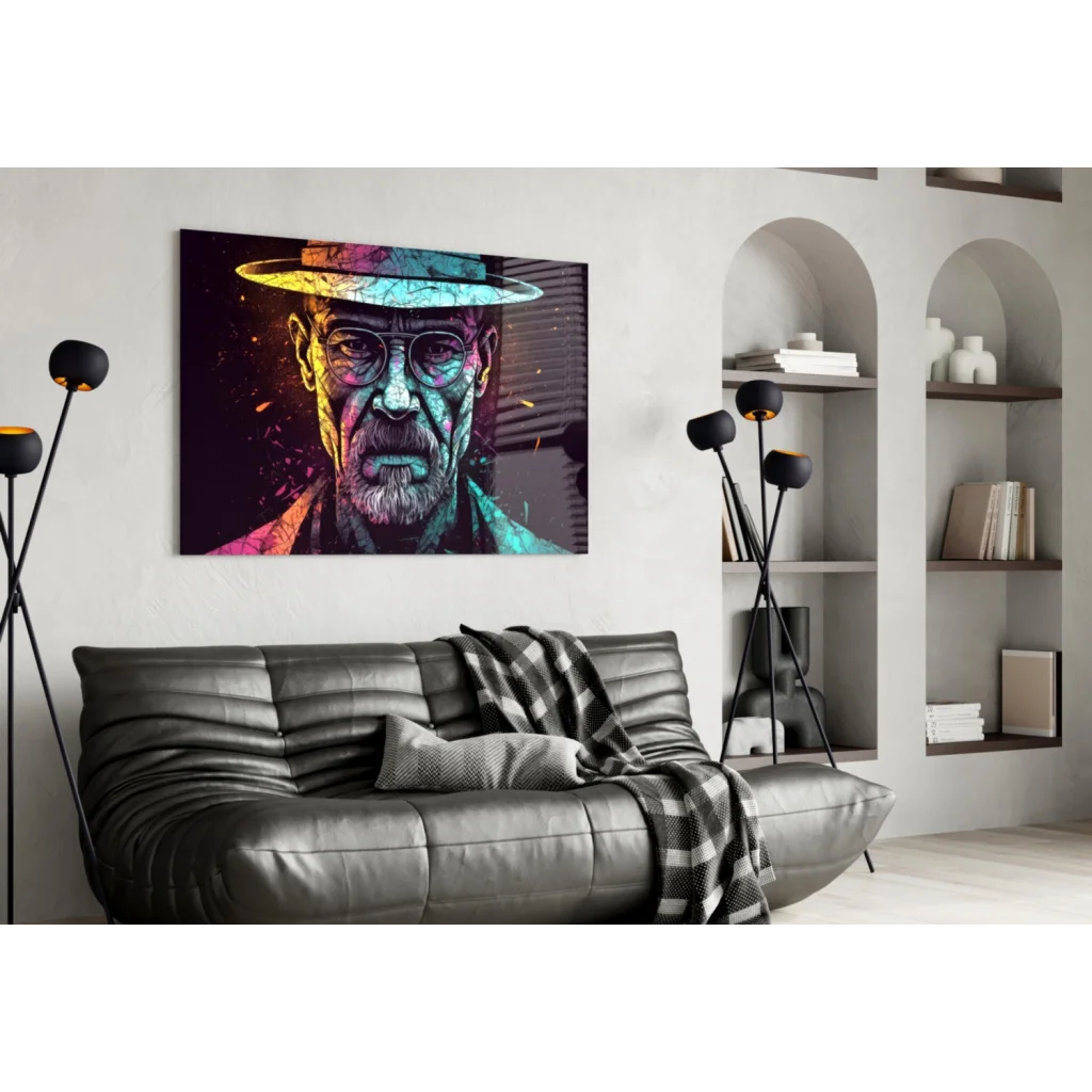 Neon pop art Walter White glass wall art canvas portrait