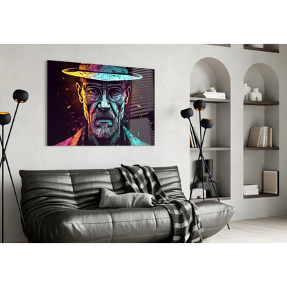 Neon pop art Walter White glass wall art canvas portrait