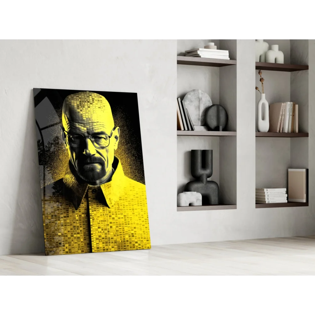 Pixelated yellow black Walter White mosaic canvas wall art print