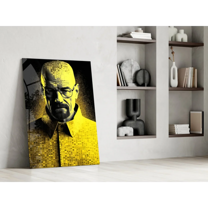 Pixelated yellow black Walter White mosaic canvas wall art print