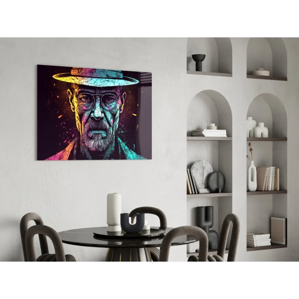 Neon pop art Walter White glass wall art canvas portrait