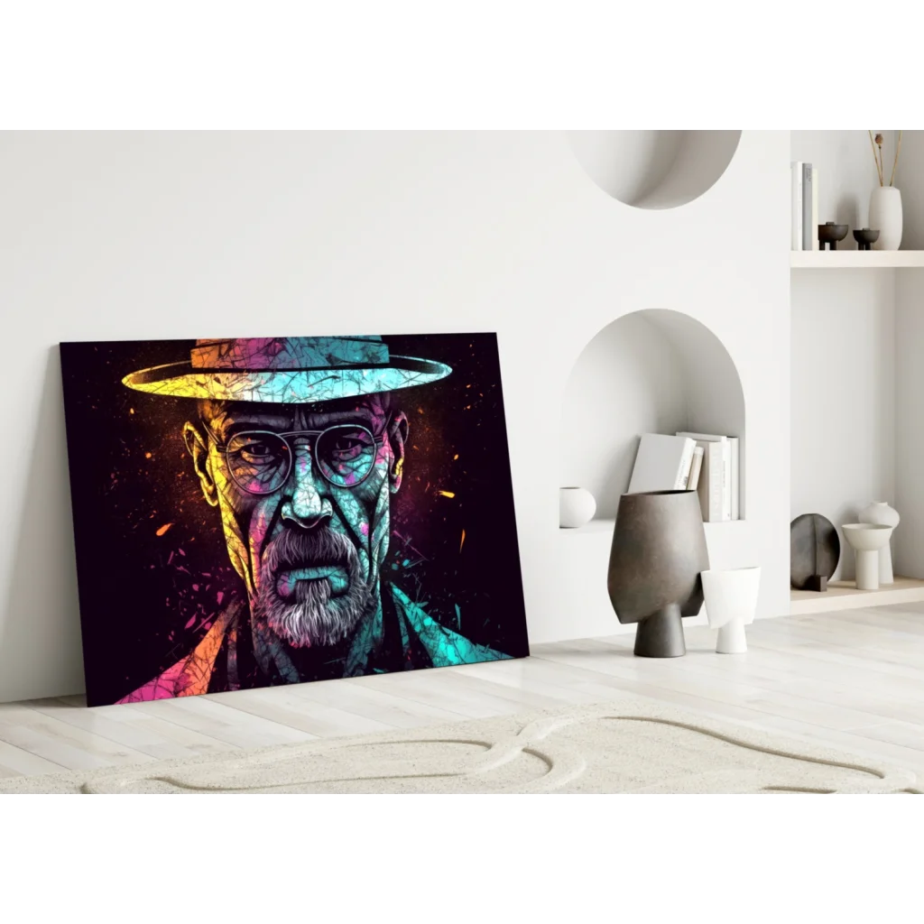 Neon pop art Walter White glass wall art canvas portrait