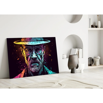 Neon pop art Walter White glass wall art canvas portrait