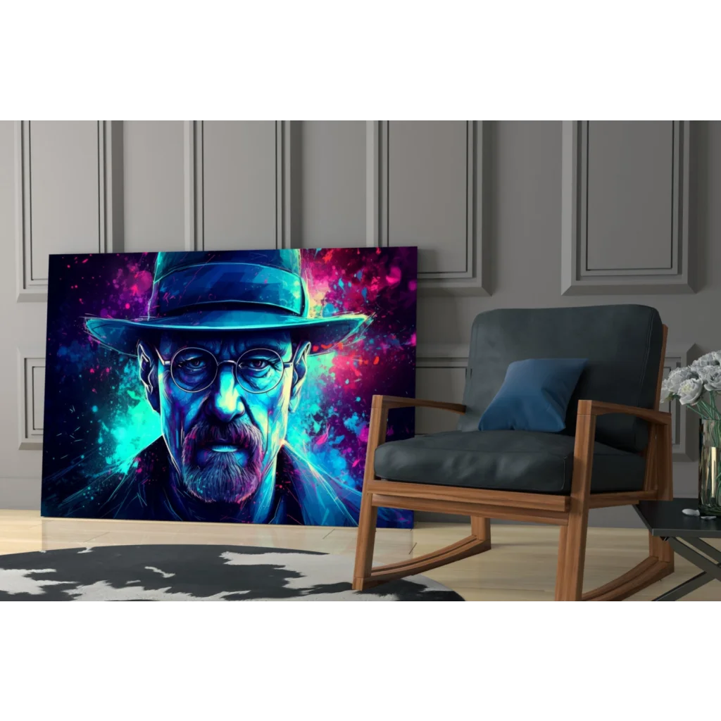 Breaking Bad cosmic neon wall art canvas print of Walter White portrait