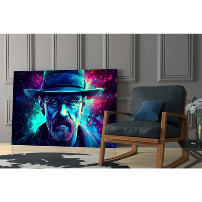 Breaking Bad cosmic neon wall art canvas print of Walter White portrait