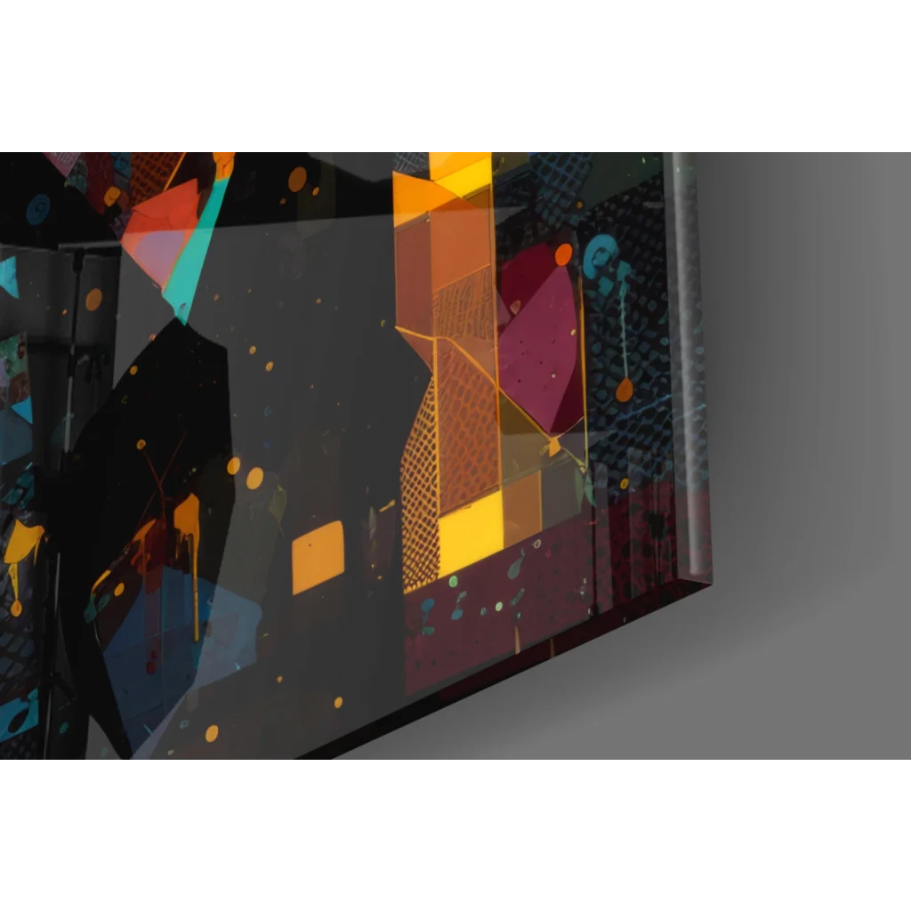 Pixelated Walter White glass wall art: bold geometric canvas in orange, magenta, teal