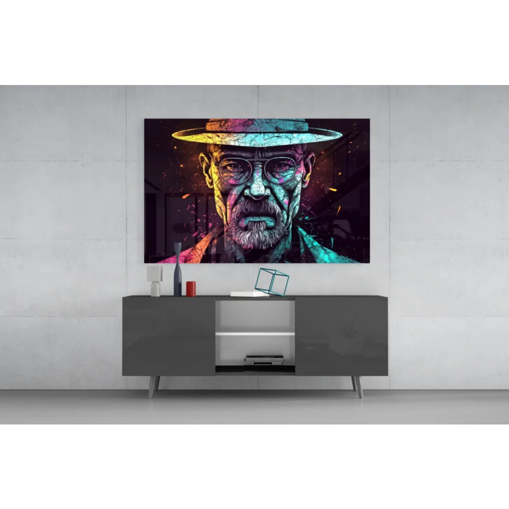 Neon pop art Walter White glass wall art canvas portrait