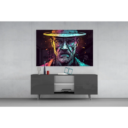 Neon pop art Walter White glass wall art canvas portrait