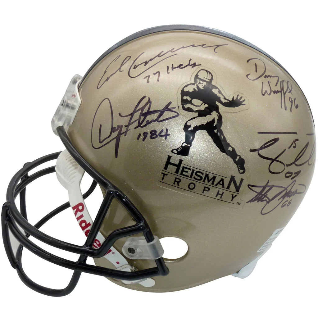 Heisman trophy winners multi autographed gold helmet with 11 signatures