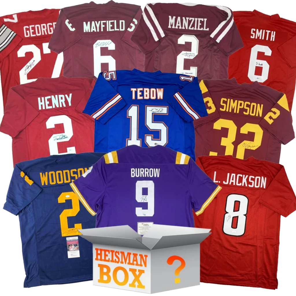 Heisman Winners Autographed College Football Jersey Mystery Box with PSA JSA or Beckett COA | Hall of Fame Sports Memorabilia | vintageantiquesgifts.com