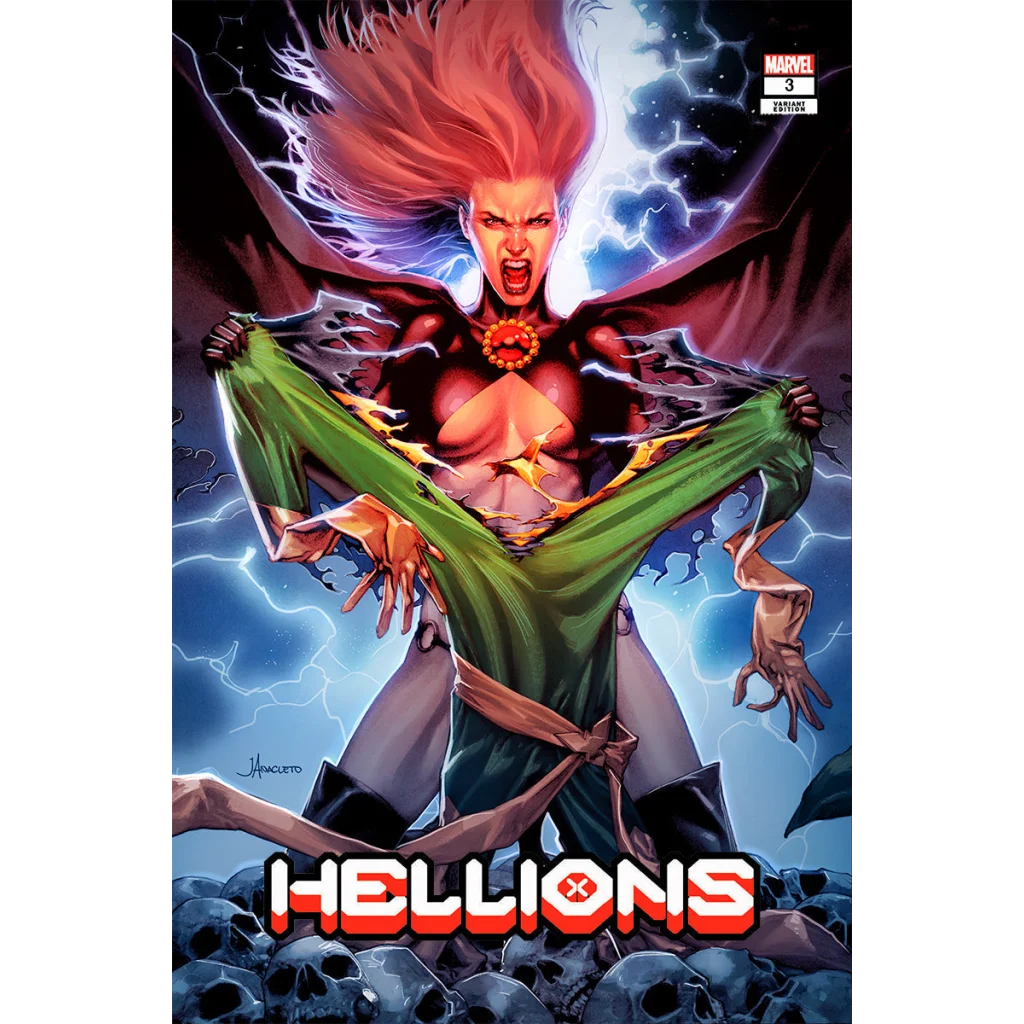 Jay Anacleto exclusive comic cover featuring a powerful female character in HELLIONS #3