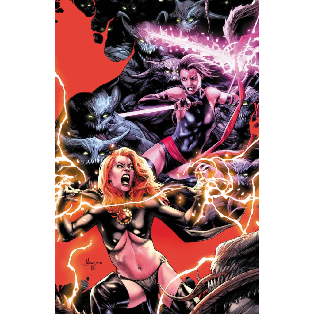 Two strong female superheroes fighting monsters in HELLIONS Issue 4 comic book cover