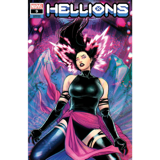 Marvel Comics Hellions Issue 9 Variant by Unknown Comics featuring a dark-haired female with pink energy