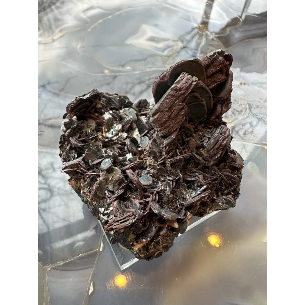 Dark brown layered hematite iron rose specimen with heart formation