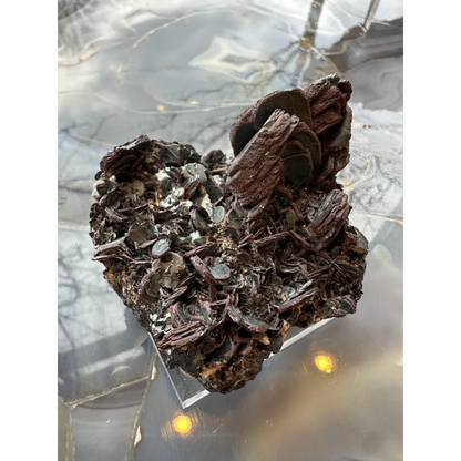Dark brown layered hematite iron rose specimen with heart formation