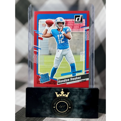 2018 Donruss Rated Rookie Hendon Hooker card in acrylic holder from Prestige Worldwide Collectibles