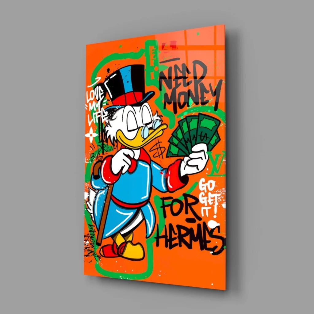 Donald Duck graffiti canvas wall art with money motif