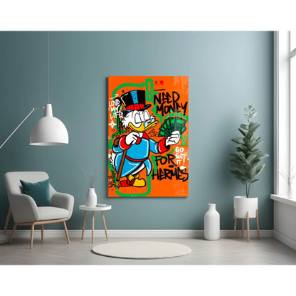 Donald Duck money graffiti canvas wall art with duck in top hat