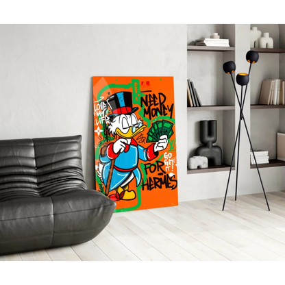 Donald Duck graffiti wall art canvas with orange vibes and cash