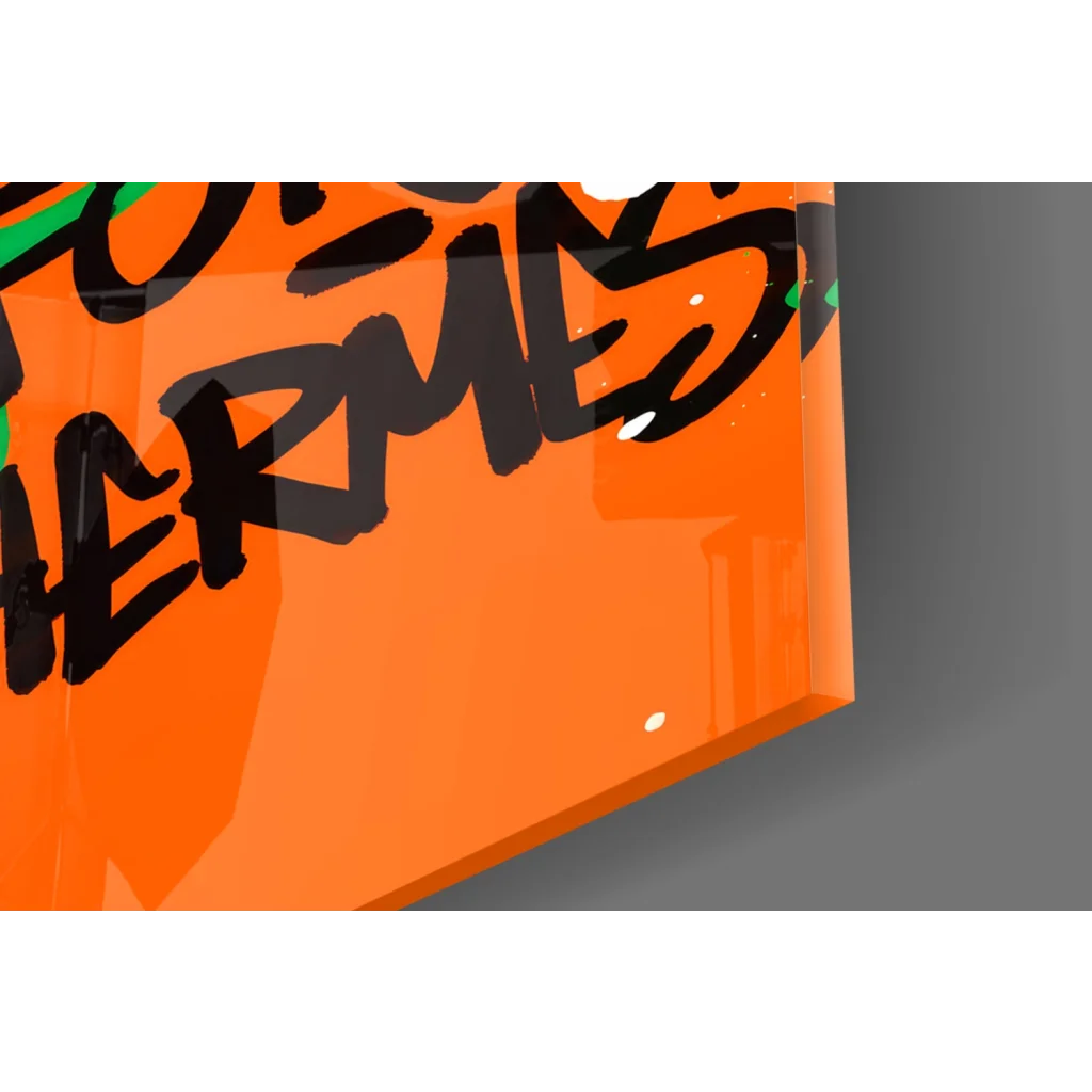 Vibrant orange Donald Duck graffiti wall art canvas panel