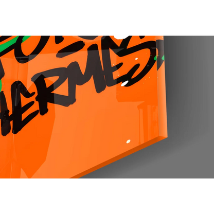 Vibrant orange Donald Duck graffiti wall art canvas panel