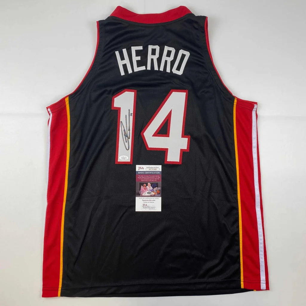 Autographed Tyler Herro 14 custom jersey in black red for professional sports league