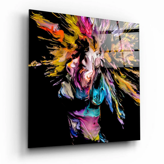 Vibrant explosive color burst glass wall art on black panel