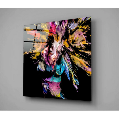 Vibrant explosive color burst glass wall art on black panel