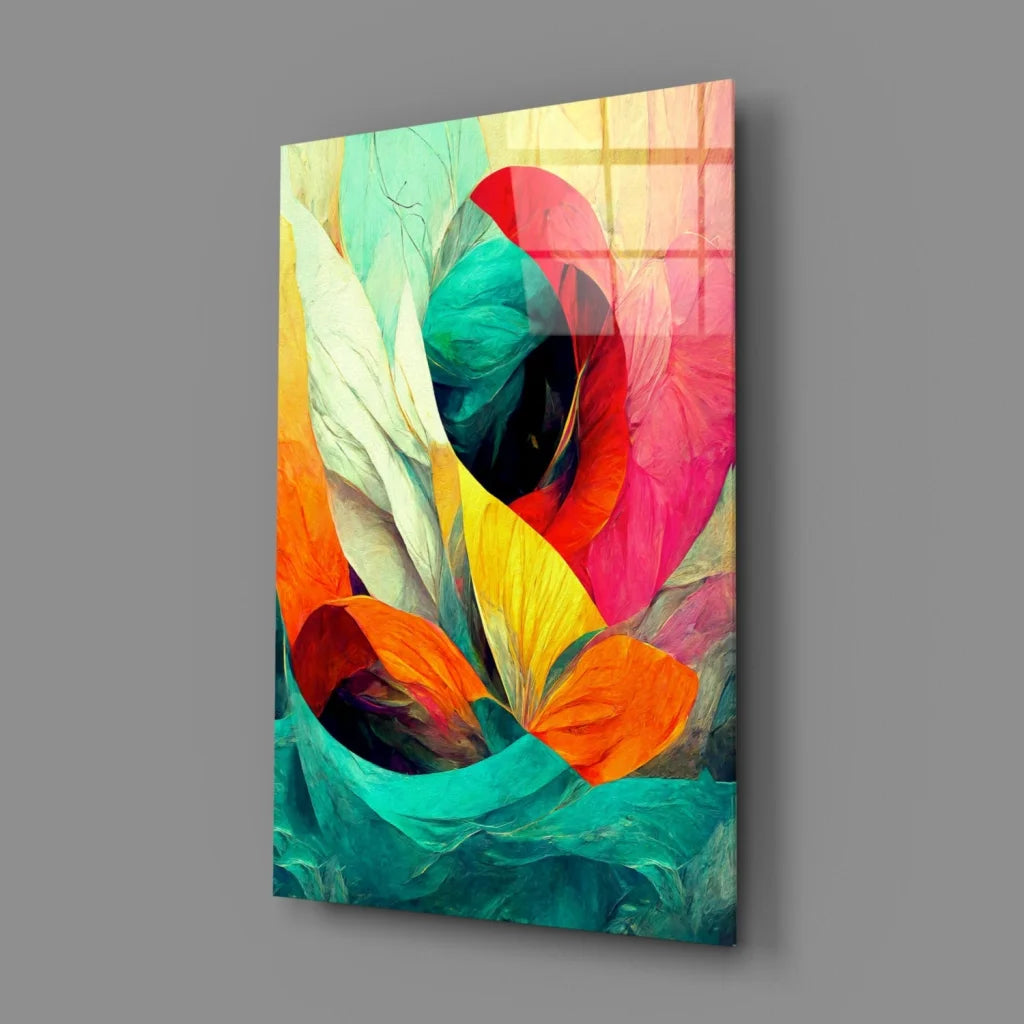 Swirling Floral Glass Wall Art in Bold Vivid Colors | Glass Wall Art Print | vintageantiquesgifts.com