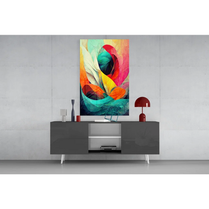 Vibrant swirling red teal yellow orange abstract wall art canvas