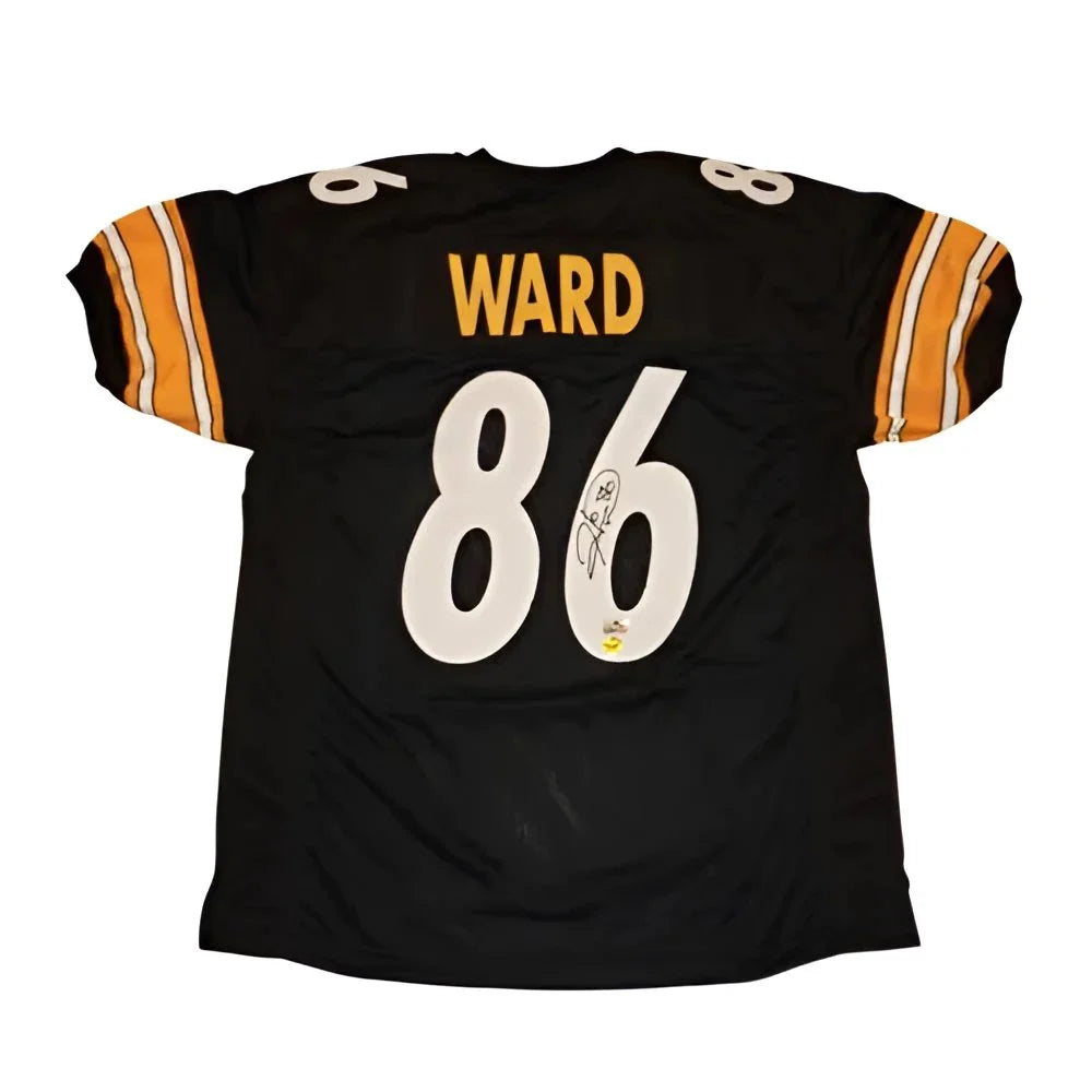 Hines Ward autographed black and gold Steelers jersey with Ward 86 signature