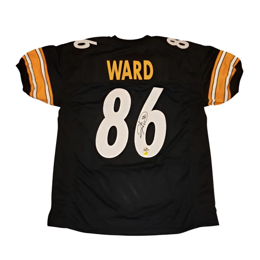 Hines Ward autographed black Pittsburgh jersey with Ward 86