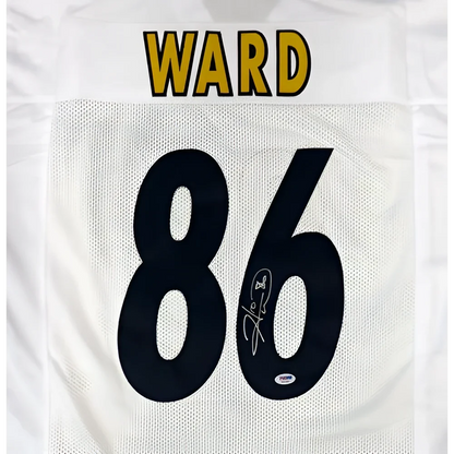Hines Ward autographed white Pittsburgh #86 custom jersey with yellow Ward lettering