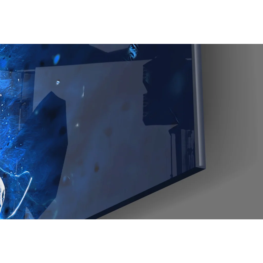 Hip hop rapper glass wall art with Samsung QLED TV glow