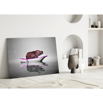 Hippo in Boat Canvas Wall Art Print | Modern Wall Art Decor | vintageantiquesgifts.com