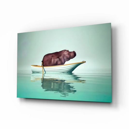 Hippo in Rowboat Canvas Wall Art Print | Insigneart USA | vintageantiquesgifts.com