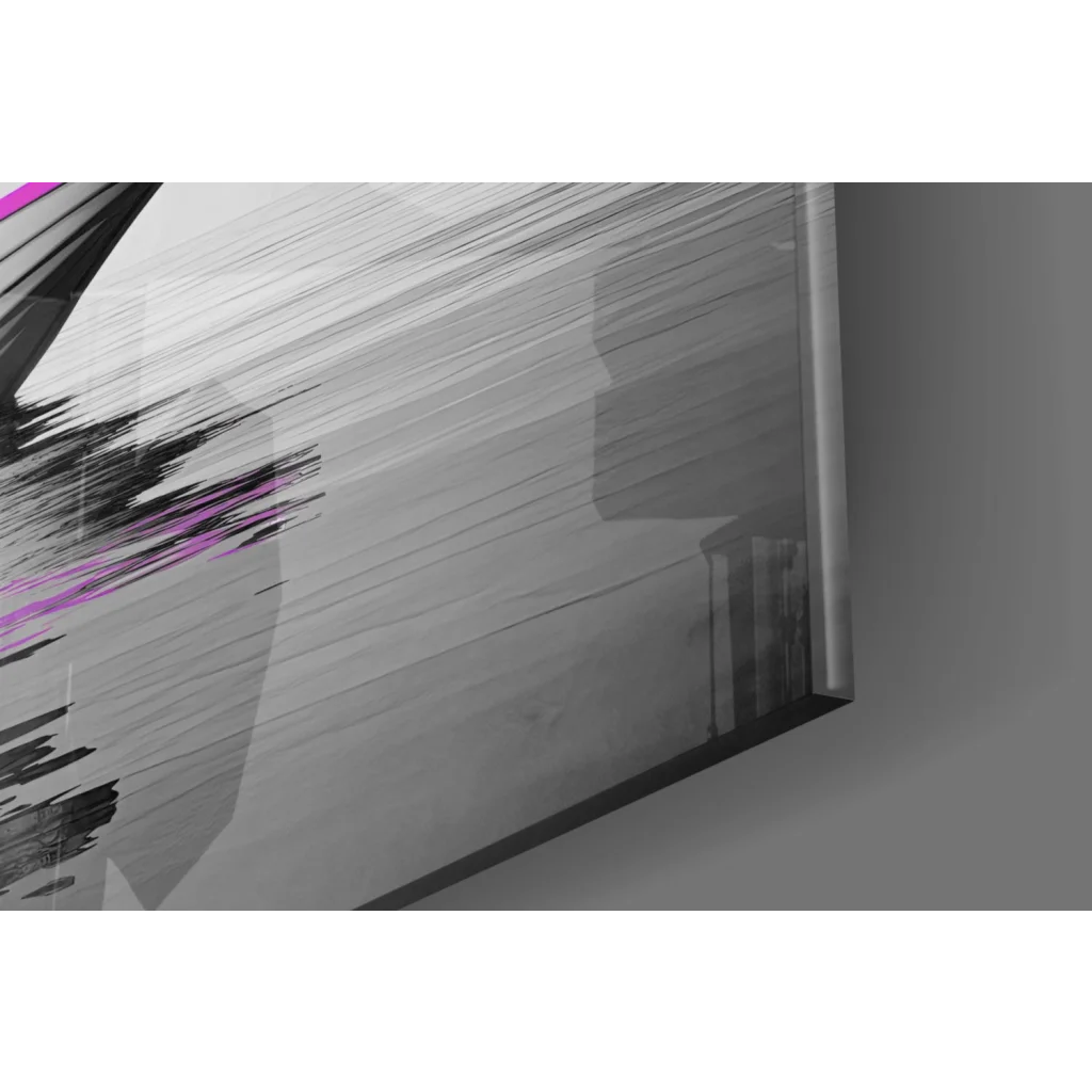 Hippo in boat glass wall art with magenta streaks on metal