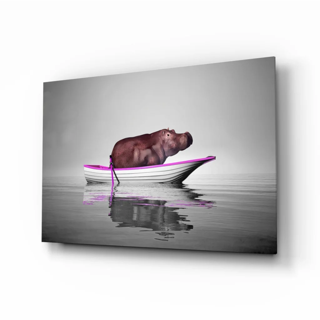 Hippo in Boat Canvas Wall Art Print | Insigneart USA | vintageantiquesgifts.com